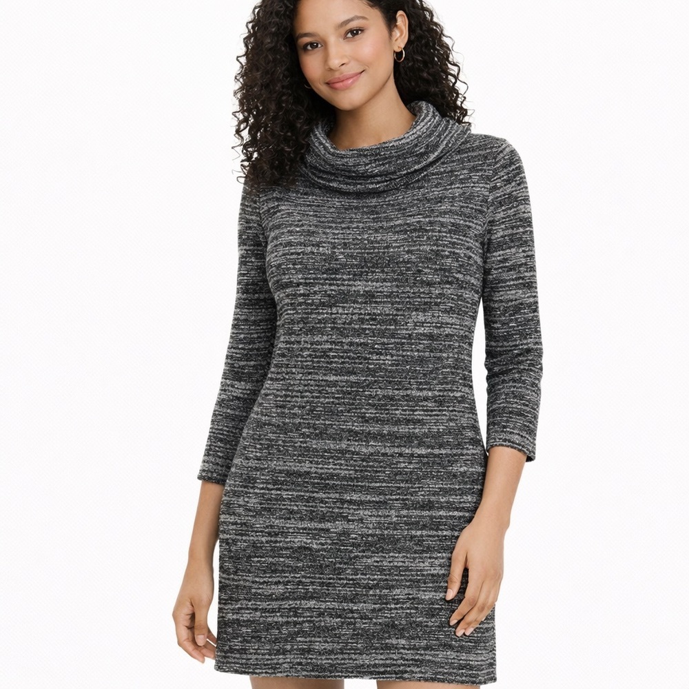 LOFT Dress Petite XS Black Gray Long Sleeve Cowl Neck